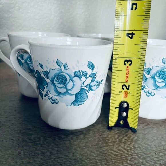 Vintage Corning Blue Floral Coffee Mugs Cups 4-pc Set - Picture 3 of 5